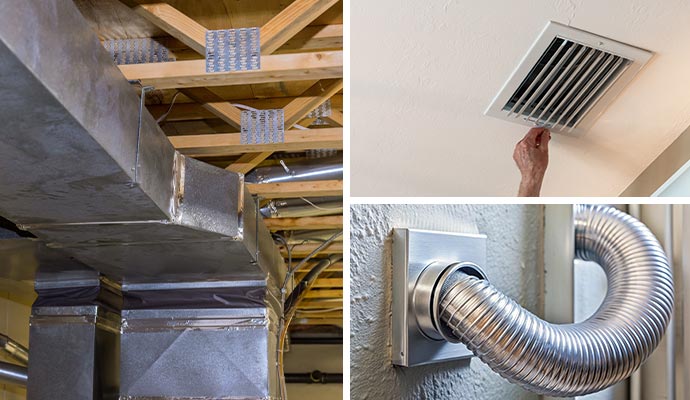 Collage of metal sheet and dryer vent ducts