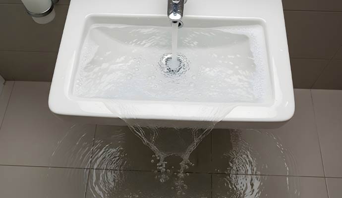 Bathroom sink overflow water damage