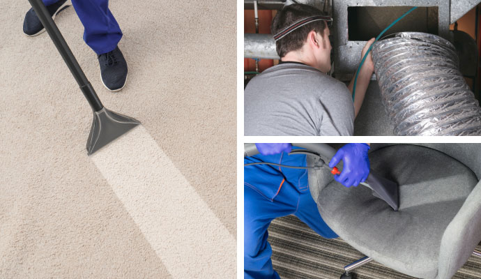 Collage of carpet, air ducts, and furniture cleaning