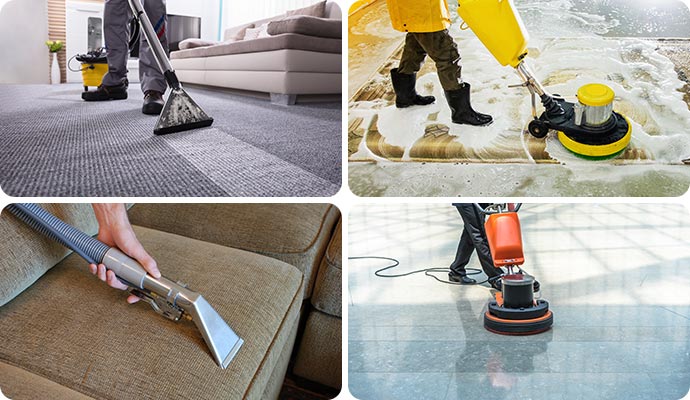 Collage of carpet, rug, upholstery and floor cleaning services