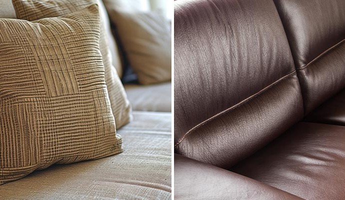 Collage of clean couch and leather sofa