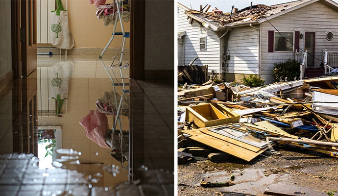 Collage of storm and water-damaged property