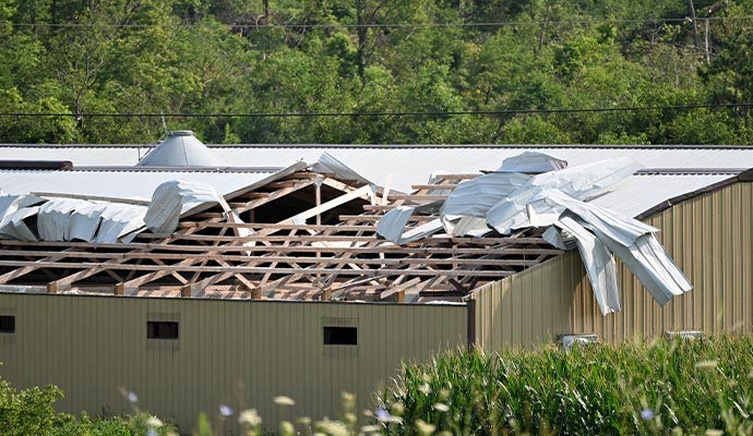 Commercial building damaged by tornado