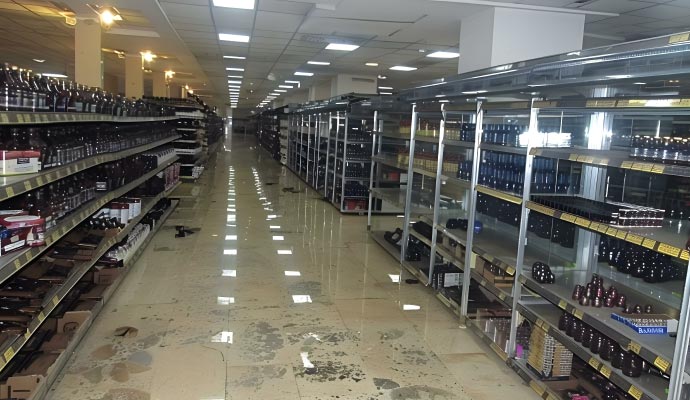 Disaster damaged retail store