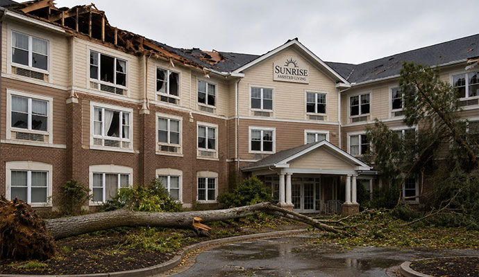 Storm damaged assisted living building
