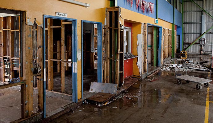Water damaged school interior