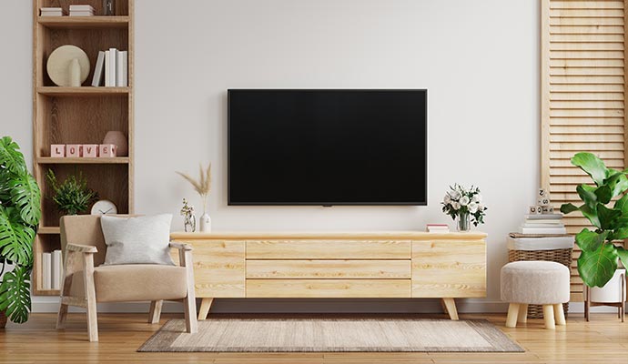 Wall mounted TV in a living room