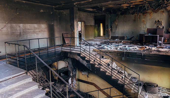 Fire damaged commercial area