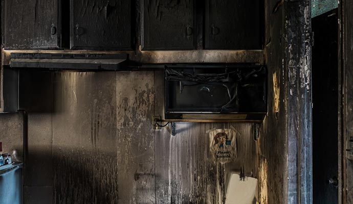 Fire damaged kitchen