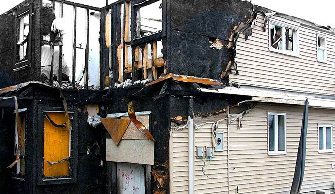 Fire damaged residential house