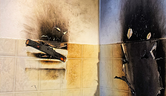 Fire damaged wall