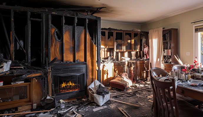 Fire-damaged home interior