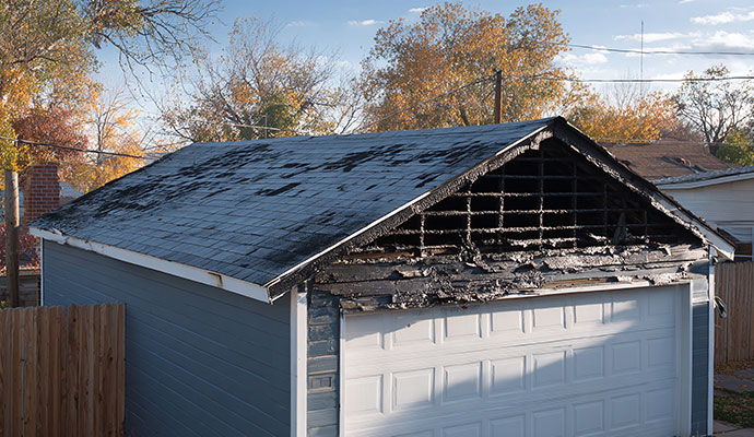 Fire damaged residential garage