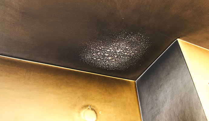 Smoke and soot-damaged ceiling