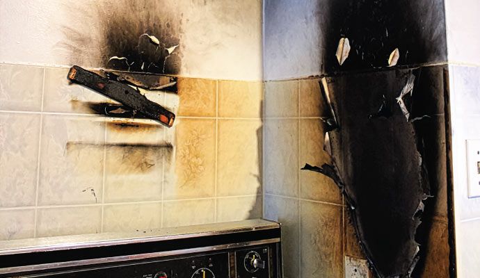 Smoke damage on kitchen wall