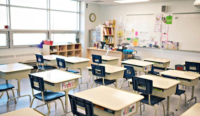 Empty elementary school classroom
