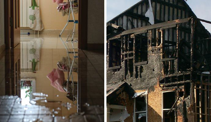Collage of water and fire damaged property