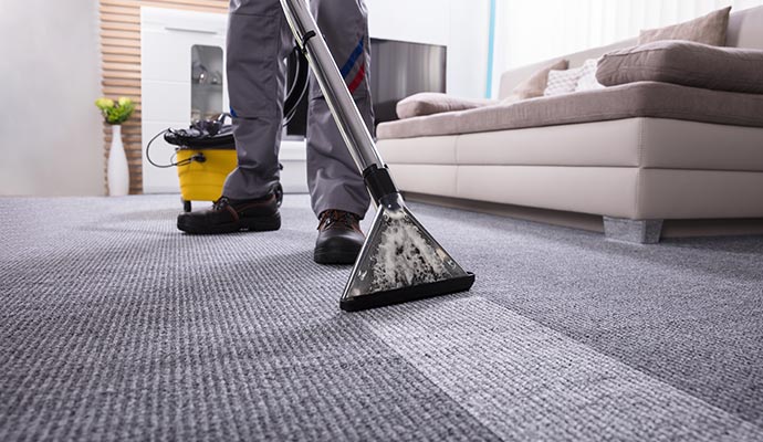 A person cleaning carpet