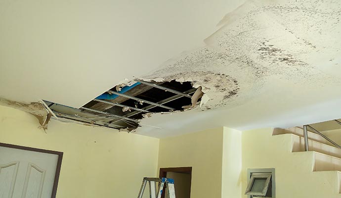 Structurally damaged ceiling