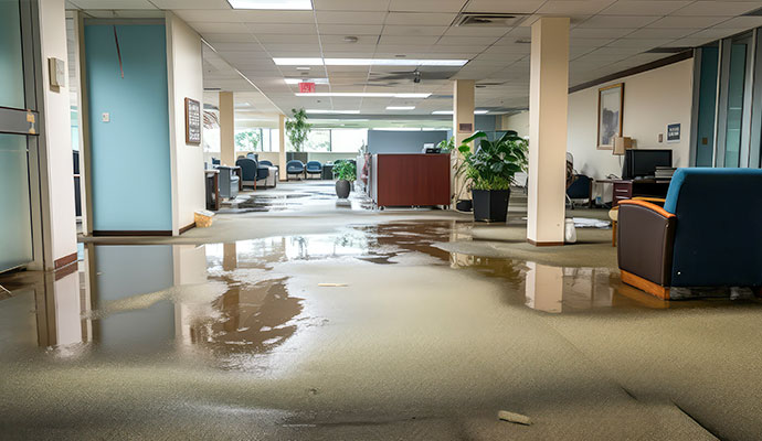Water damaged floor in government office