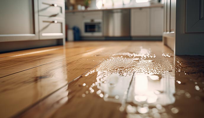 Water damaged wooden floor