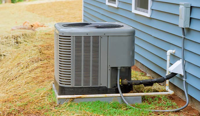 An outdoor residential hvac condenser unit.